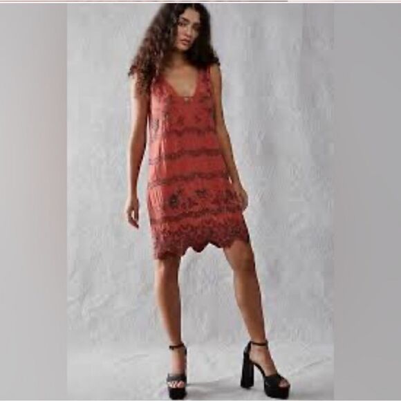 Free People Red Bali Mad Love embellished beaded boho mini dress size S - Picture 4 of 12
